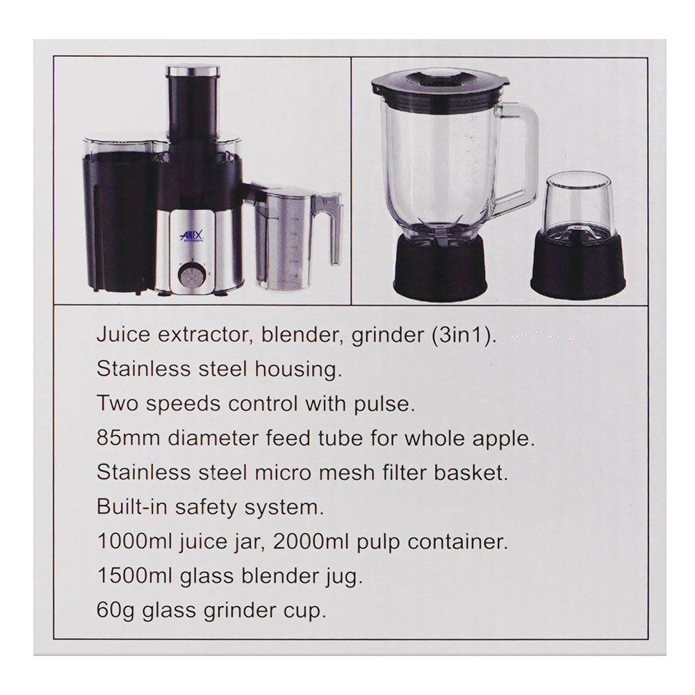 Anex Deluxe Juicer Blender Grinder, 600W, Black, AG-190 - Image 5