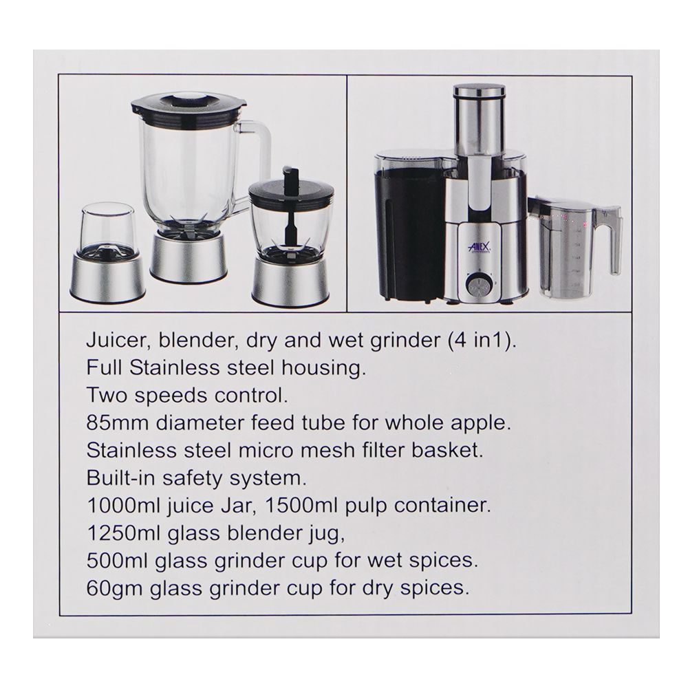 Anex Deluxe Juicer Blender Grinder, 600W, Black, AG-191 - Image 4