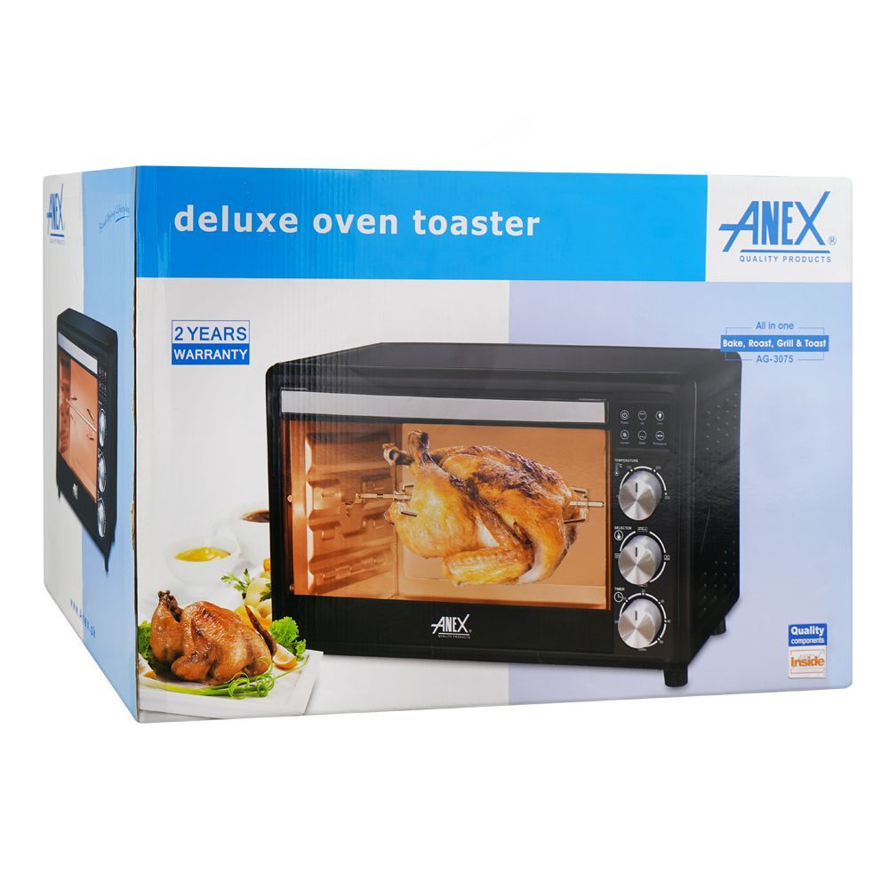 Anex Deluxe Oven Toaster, 1600W, Black & Silver, AG-3075 - Image 2