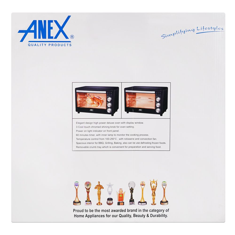 Anex Deluxe Oven Toaster, 1600W, Black & Silver, AG-3075 - Image 4