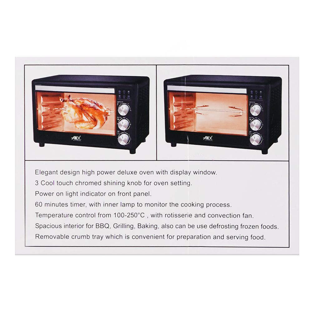 Anex Deluxe Oven Toaster, 1600W, Black & Silver, AG-3075 - Image 5