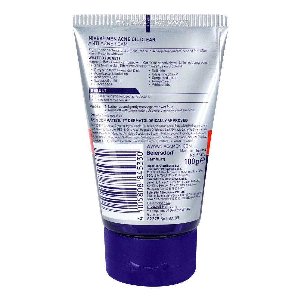 Nivea Men Acne Oil Clear Anti Acne Foam Face Wash, For All Skin Types, 100g - Image 2