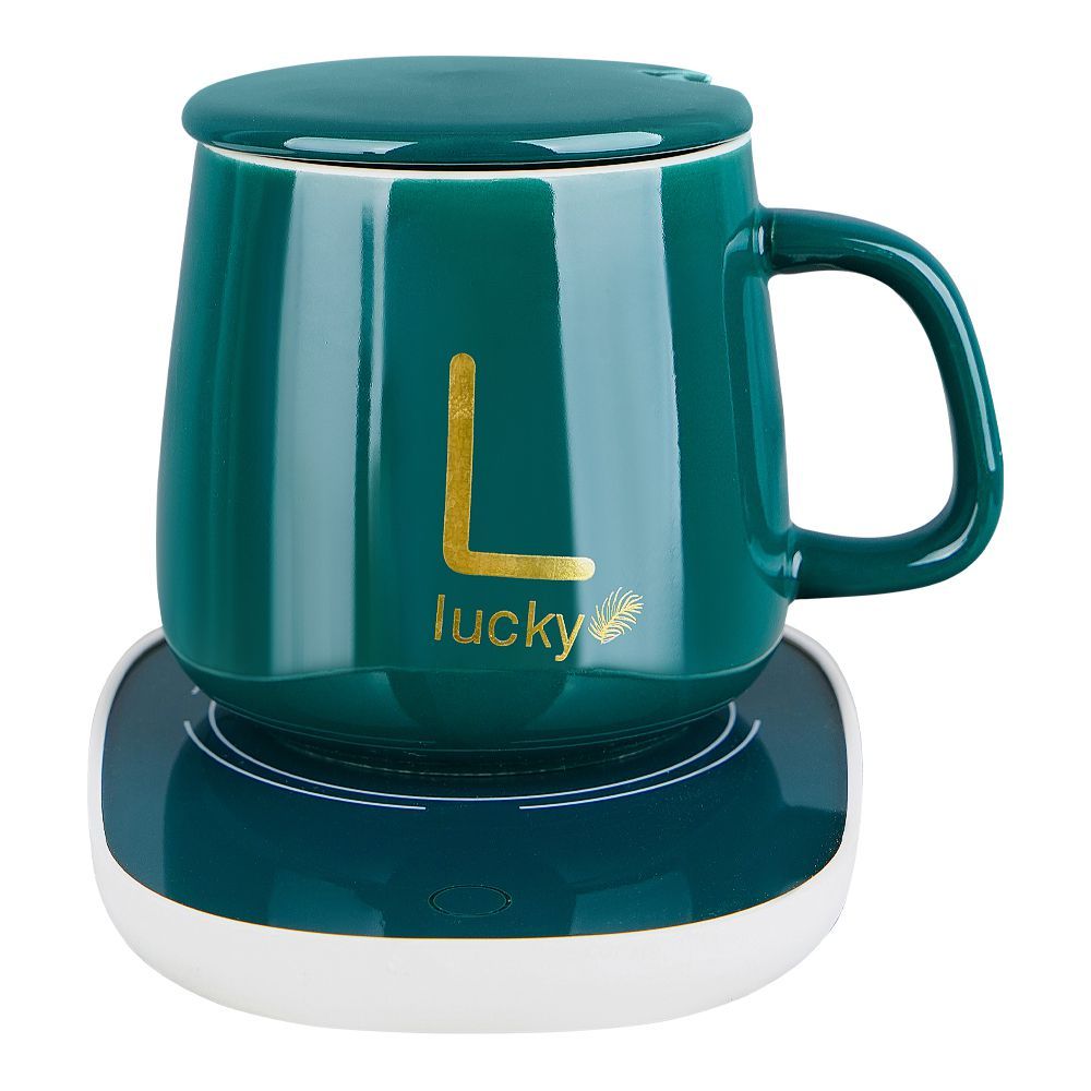 AJF Coffee Cup & Saucer with Electric Heating Pad, 350ml, Green - Main Image