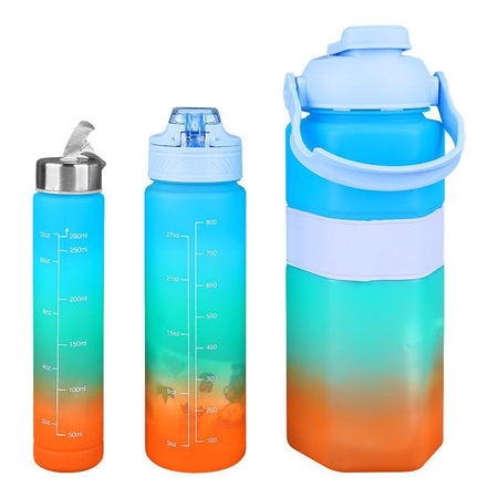 AJF Set of 3 Sports BPA-Free Water Bottles with Time Marker - 2000ml, 800ml & 280ml, Sea Blue - Image 2