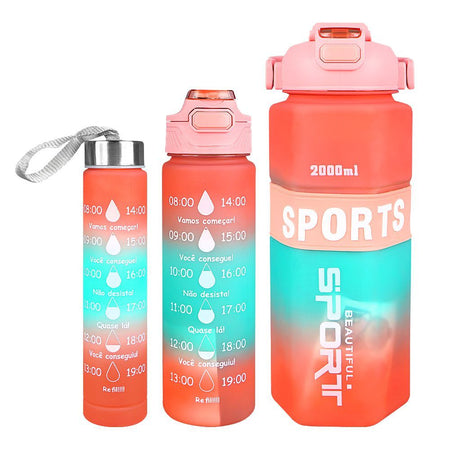 AJF Set of 3 Sports BPA-Free Water Bottles with Time Marker - 2000ml, 800ml & 280ml, Pink - Main Image