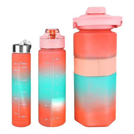 AJF Set of 3 Sports BPA-Free Water Bottles with Time Marker - 2000ml, 800ml & 280ml, Pink - Image 2