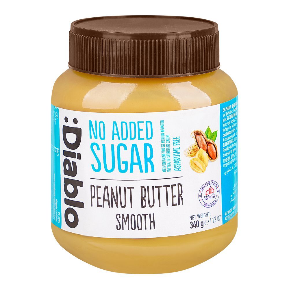Diablo No Added Sugar Smooth Peanut Butter, 340g - Main Image
