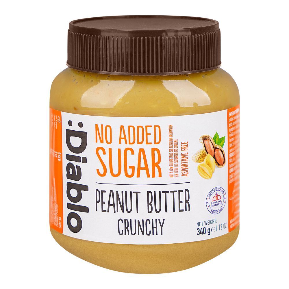 Diablo No Added Sugar Crunchy Peanut Butter, 340g - Main Image