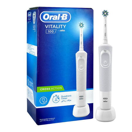 Oral-B Vitality 100 Cross action Rechargeable Electric Toothbrush, White, D100.413.1 - Main Image
