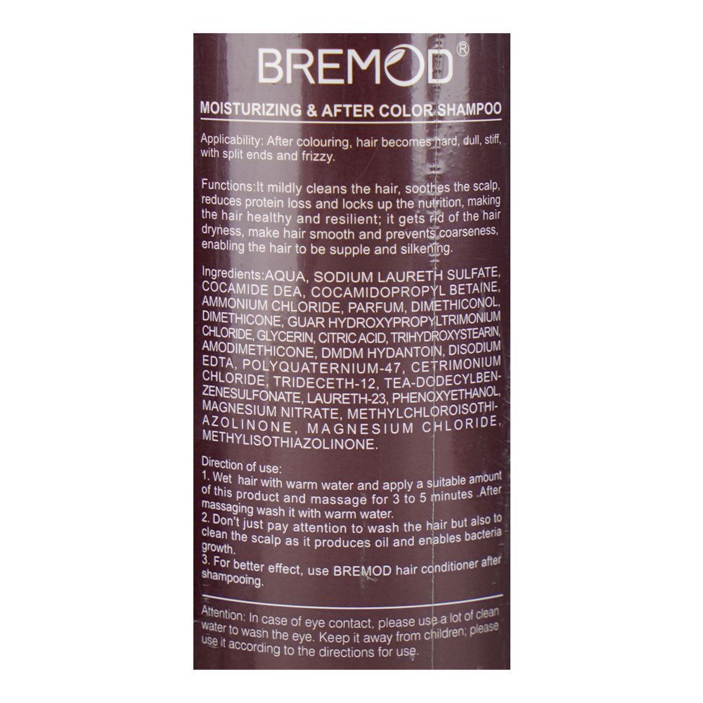 Bremod Moisturizing and After Color Shampoo, For Color Treated Hair, 400ml - Image 3