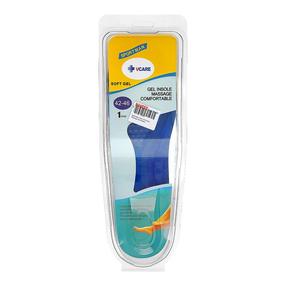 VCare Sport Man Comfort Heel Pads – Gel Insole, Massage & Cushioning, 42-46, 1-Pair - Main Image