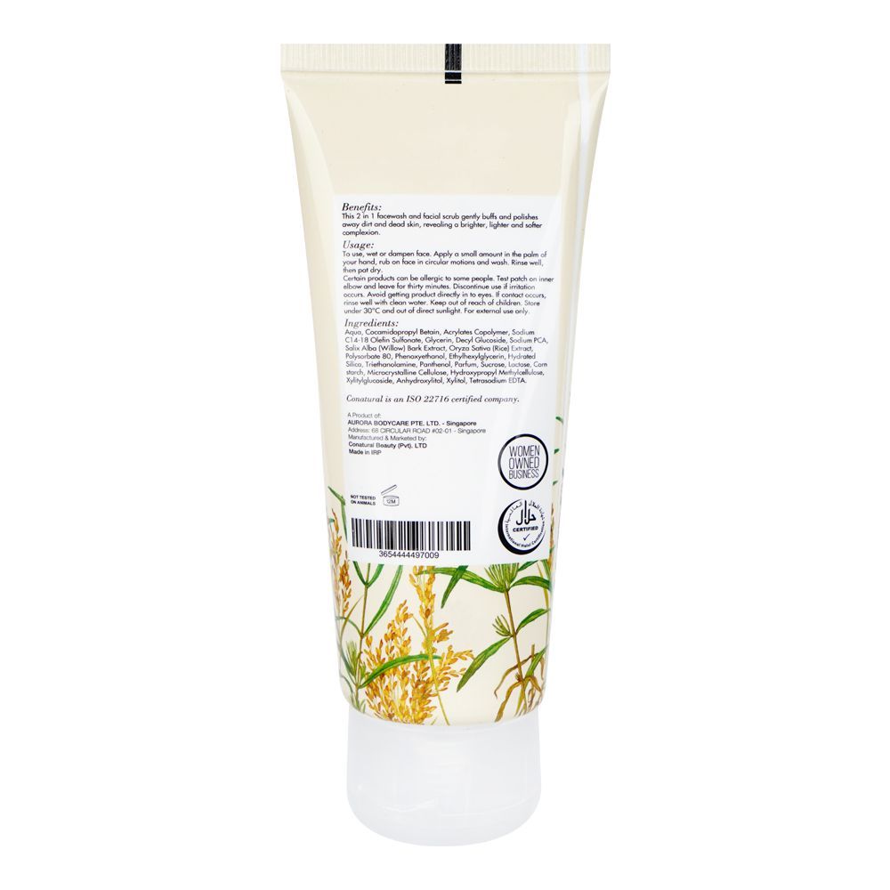 CoNatural 2in1 Rice Face Wash & Facial Scrub, Silicon, Sulphate & Paraben Free, 100ml - Image 2