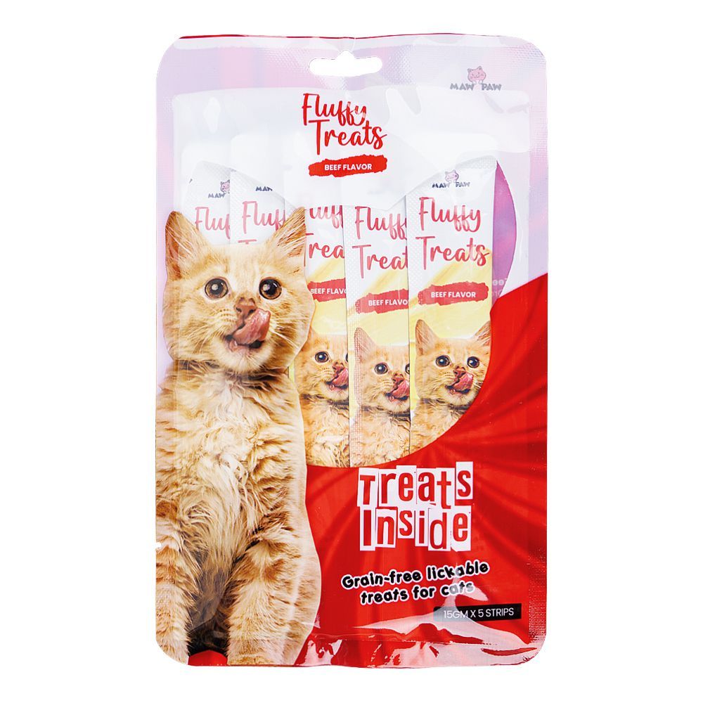Maw & Paw Fluffy Treats For Cats, Beed Flavor, Grain Free, 15g x 5 Strips - Main Image