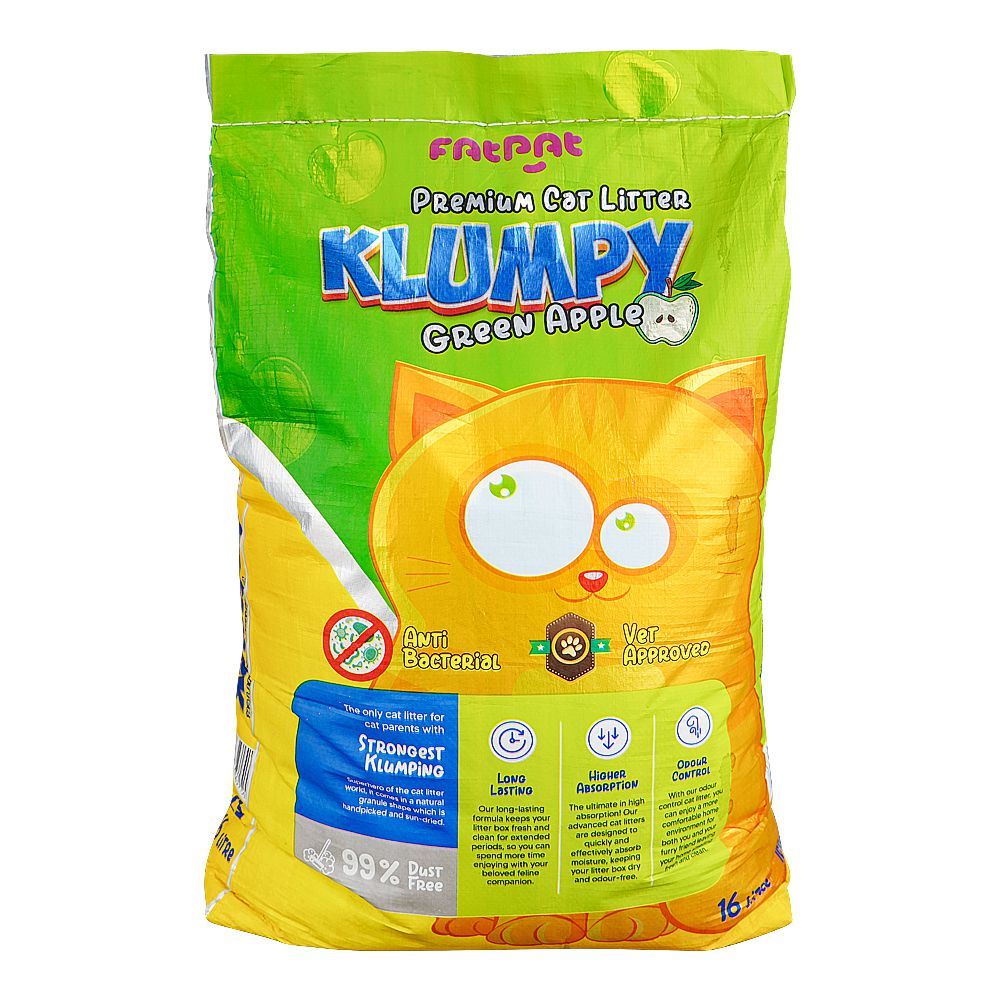 Fat Pat Klumpy Cat Litter, Green Apple Scented, Anti-Bacterial, Vet-Approved, 16 Liter Bag - Main Image