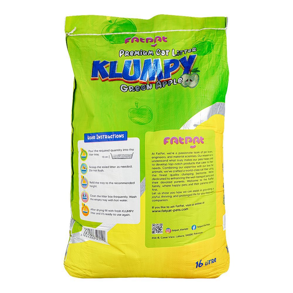 Fat Pat Klumpy Cat Litter, Green Apple Scented, Anti-Bacterial, Vet-Approved, 16 Liter Bag - Image 2