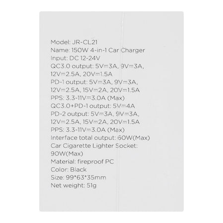 Joyroom 150W 4-in1 Car Adapter/Charger, Black, JR-CL21 - Image 7