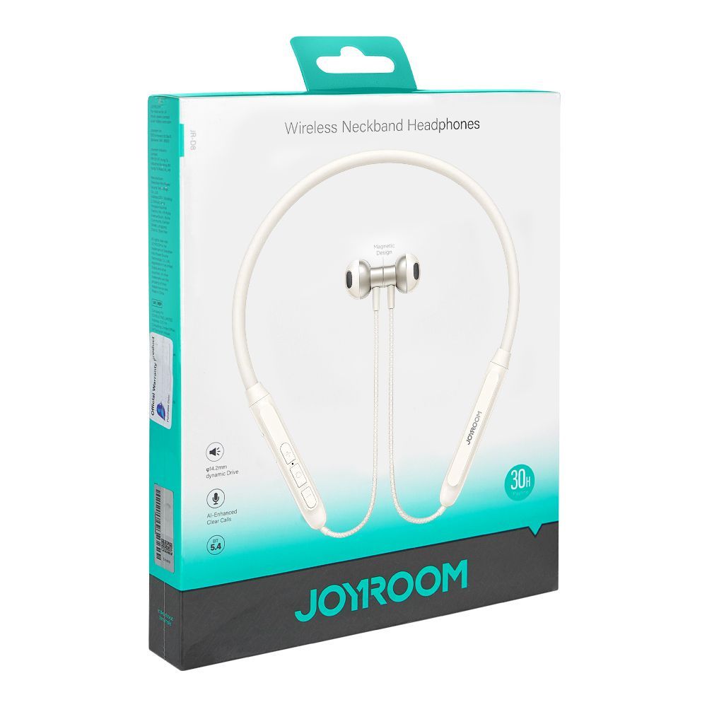 Joyroom Wireless Neckband Headphones, White, JR-D8 - Image 2