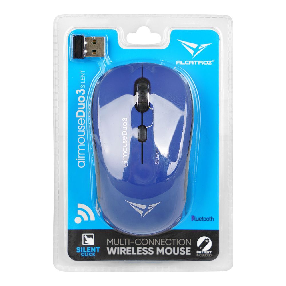 Alcatroz Airmouse Duo3 Silent Multi-Connection Wireless Mouse, Blue & Black - Image 3