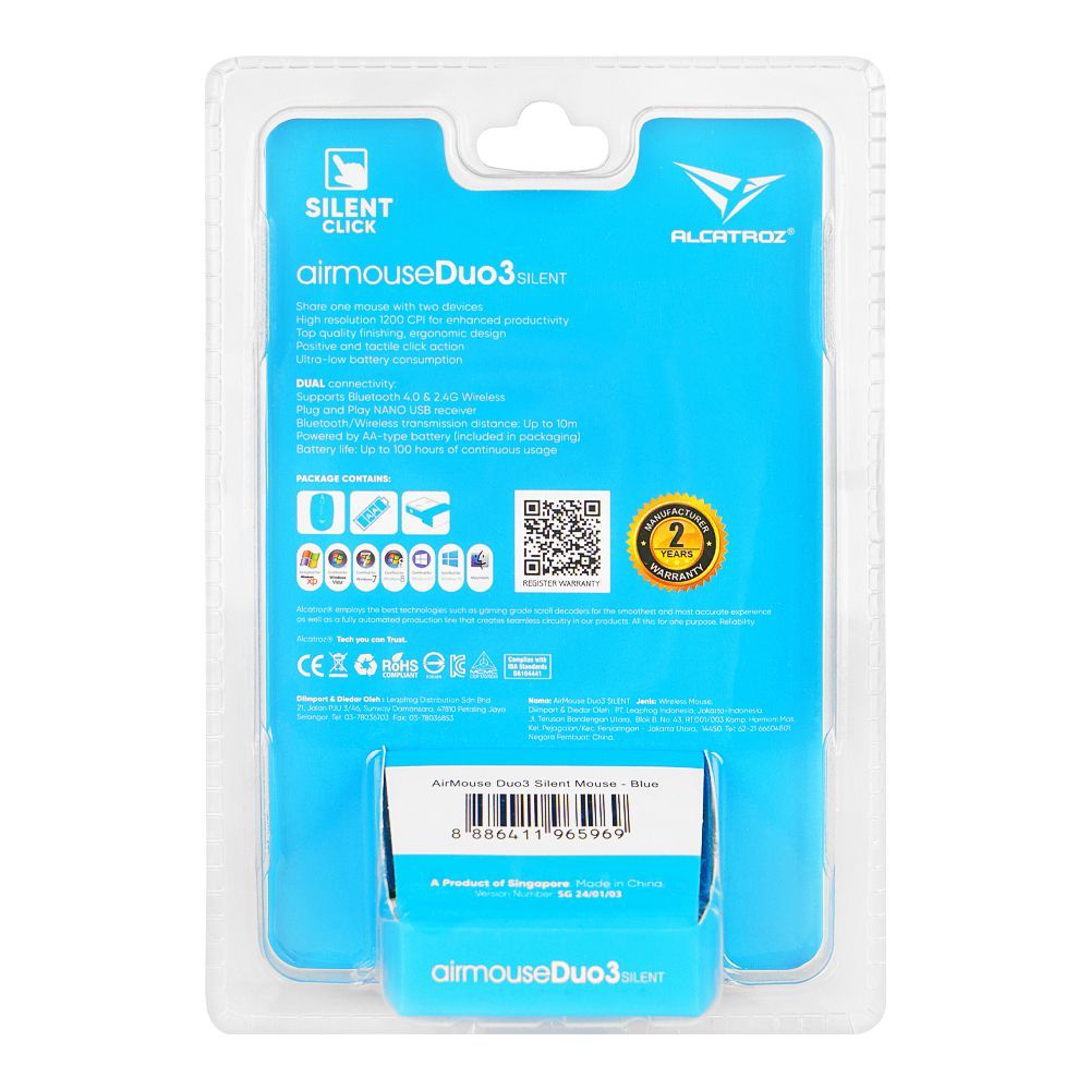 Alcatroz Airmouse Duo3 Silent Multi-Connection Wireless Mouse, Blue & Black - Image 4