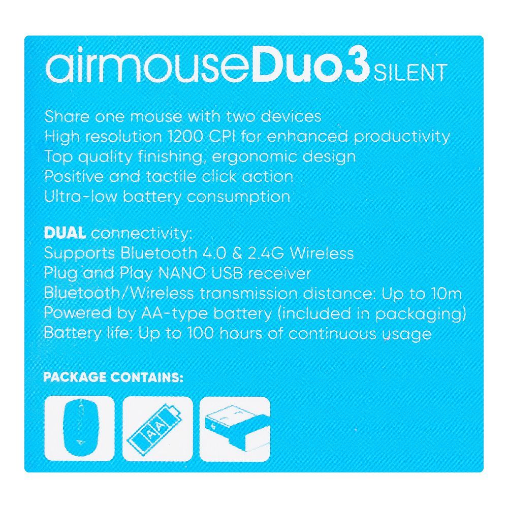 Alcatroz Airmouse Duo3 Silent Multi-Connection Wireless Mouse, Blue & Black - Image 5
