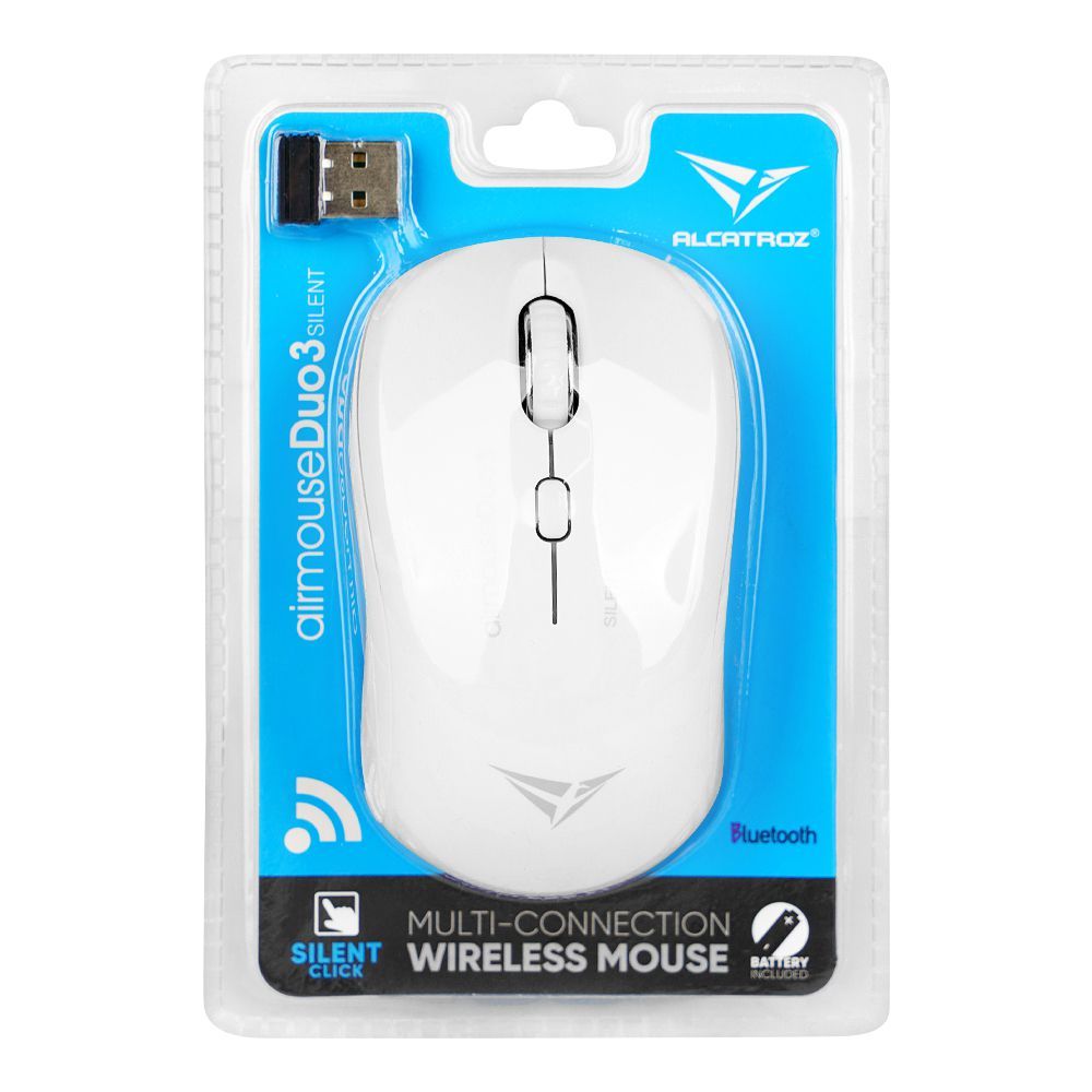 Alcatroz Airmouse Duo3 Silent Multi-Connection Wireless Mouse, White - Image 3