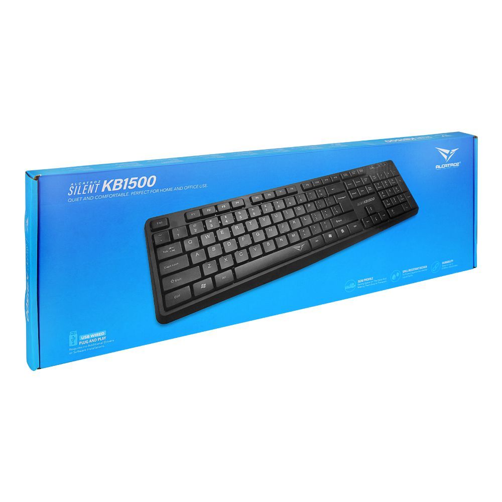 Alcatroz Silent USB Wired Keyboard, Black, KB1500 - Image 2
