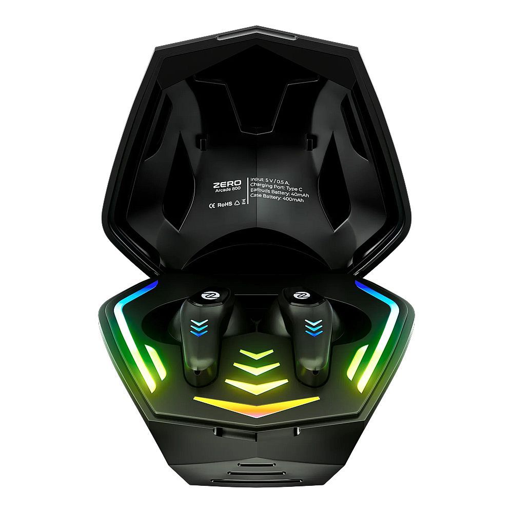 Zero Arcade 800 Wireless Earbuds, 40ms Hyper Low Latency, RGB Interface, Black - Main Image