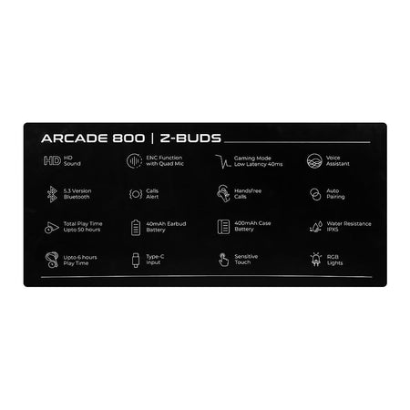 Zero Arcade 800 Wireless Earbuds, 40ms Hyper Low Latency, RGB Interface, Black - Image 6