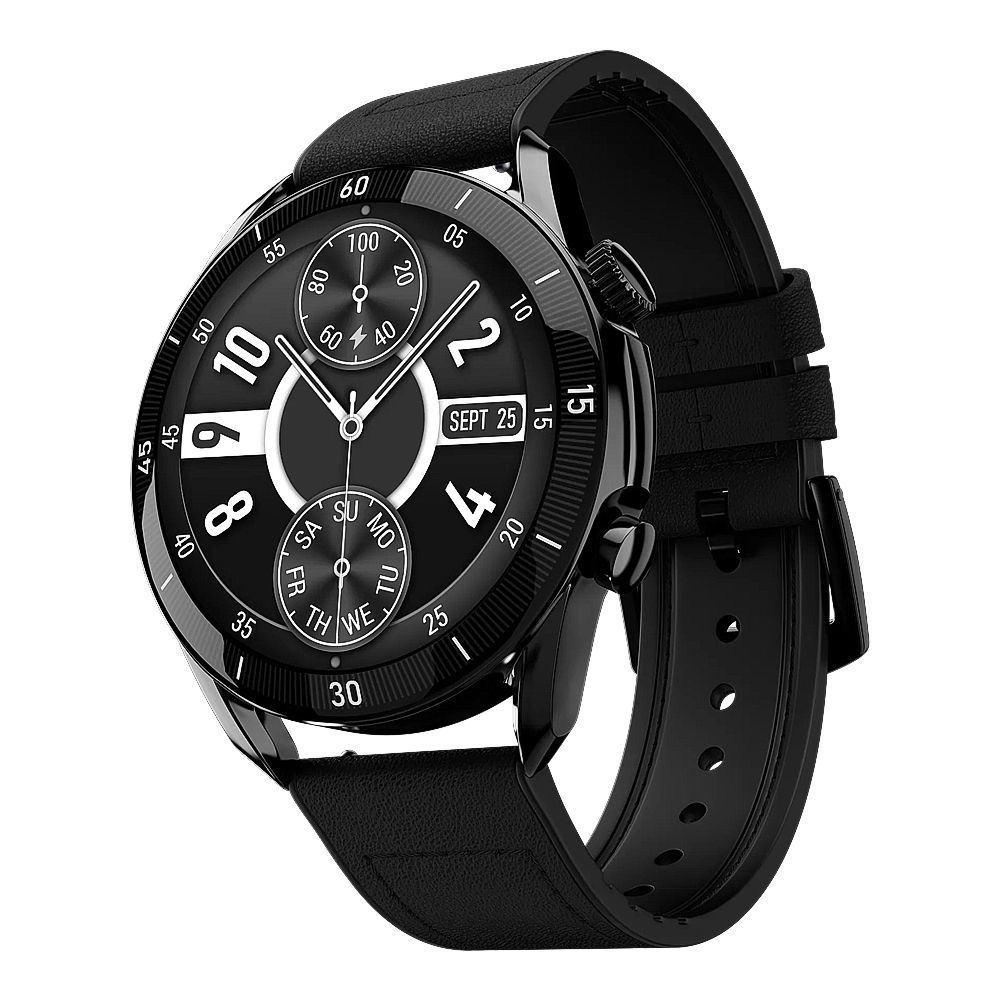 Zero 1.43" Amoled HD Display Crown Smart Watch, IP68 Water Resistant, Black Leather - Main Image