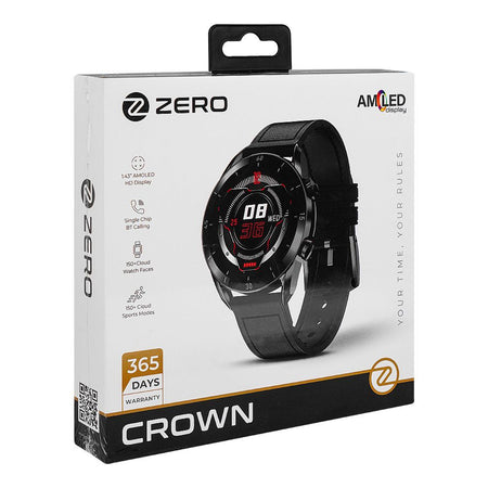Zero 1.43" Amoled HD Display Crown Smart Watch, IP68 Water Resistant, Black Leather - Image 2