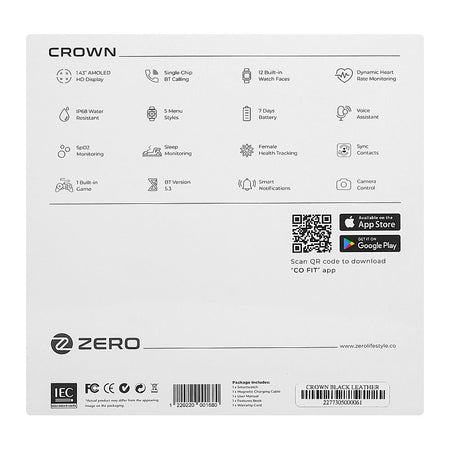 Zero 1.43" Amoled HD Display Crown Smart Watch, IP68 Water Resistant, Black Leather - Image 5