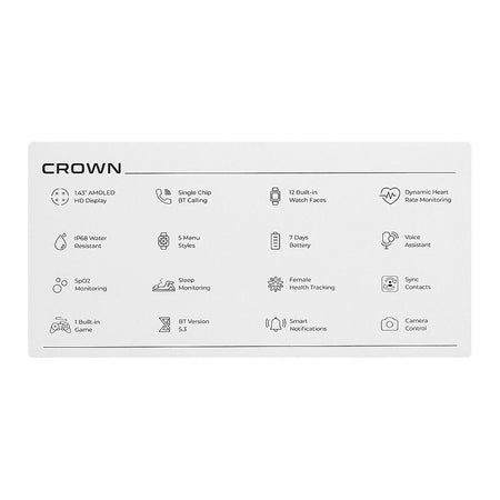 Zero 1.43" Amoled HD Display Crown Smart Watch, IP68 Water Resistant, Black Leather - Image 6