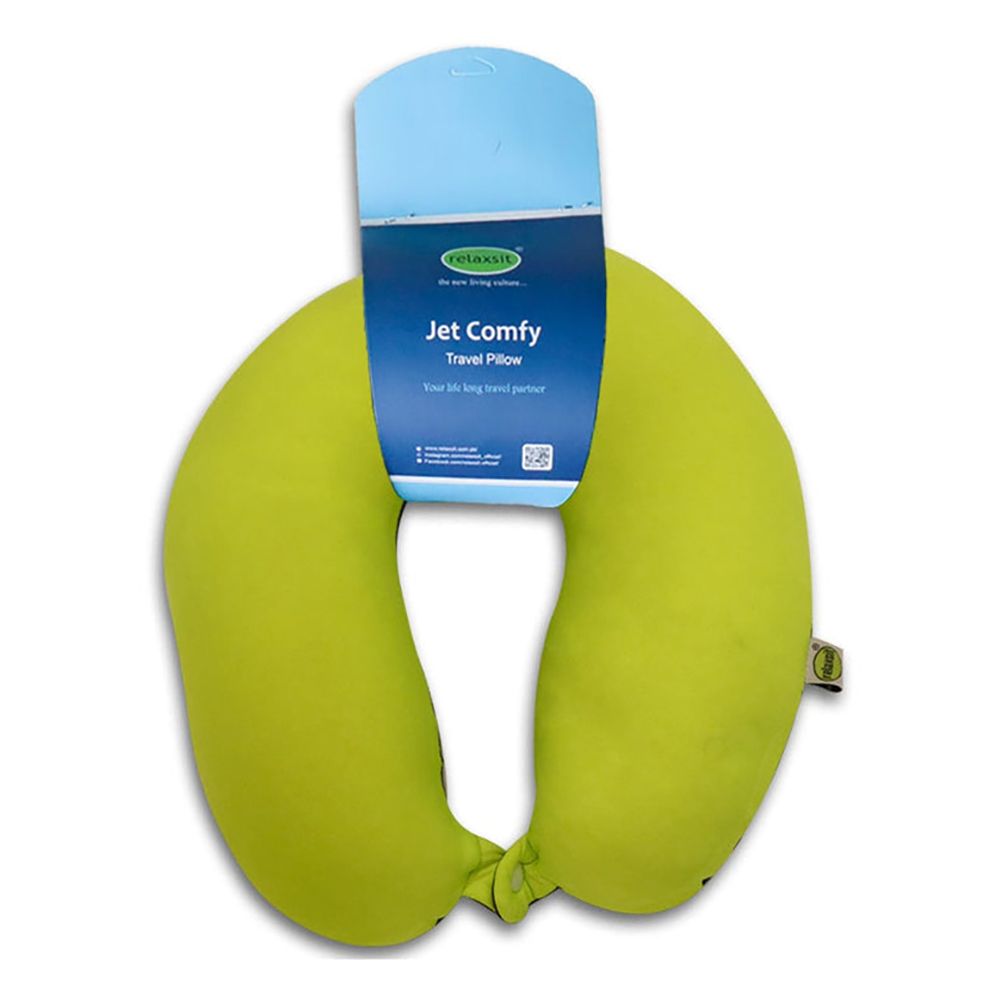 Relaxsit Fiber Two-Tone Neck Pillow, For Travel, Home & Office, Green, 13"x12" - Main Image