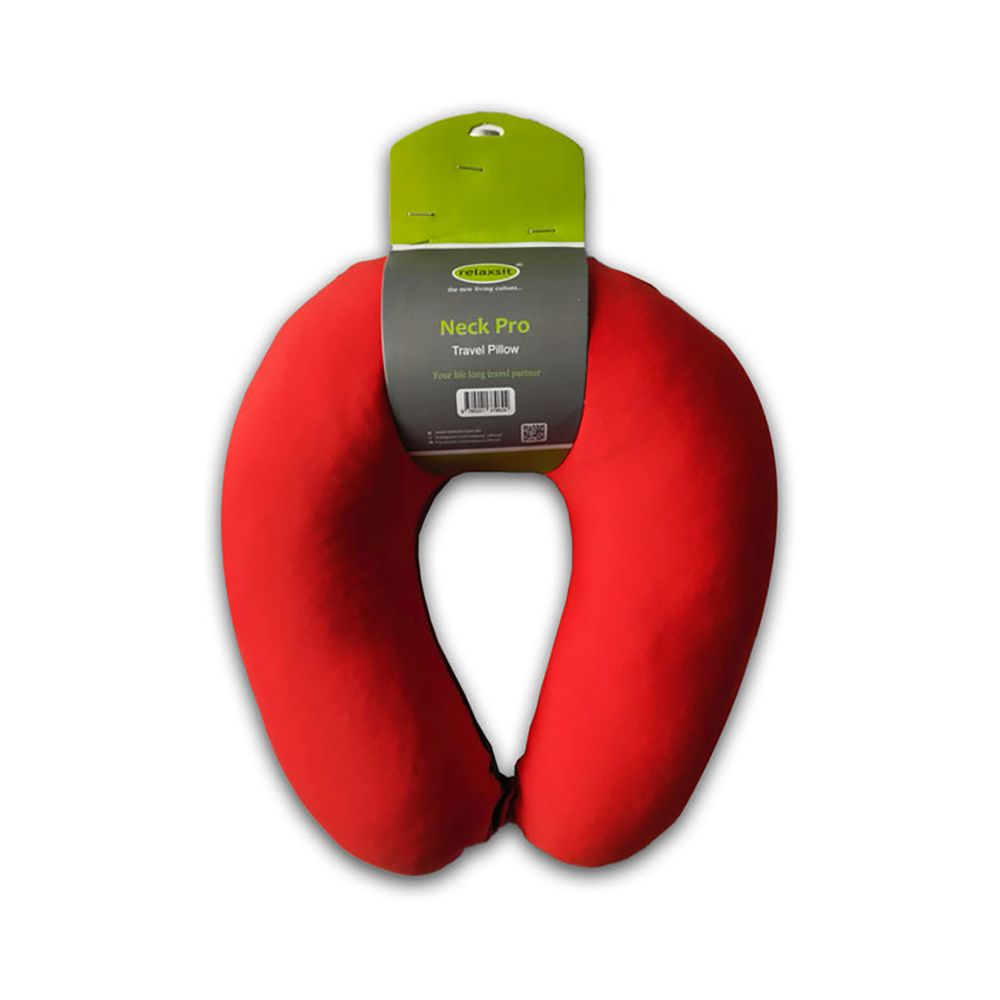 Relaxsit Fiber Two-Tone Neck Pillow, For Travel, Home & Office, Red, 13"x12" - Main Image