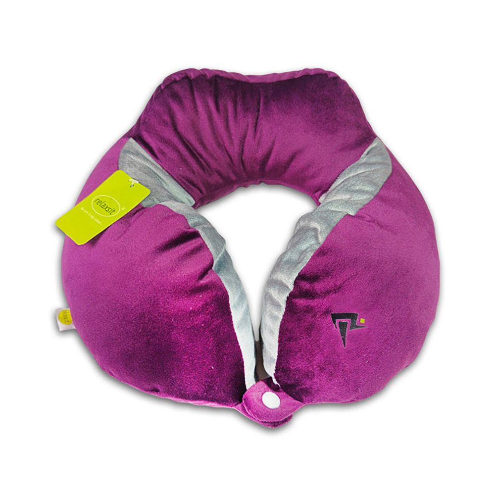 Relaxsit Velveto Neck Pillow, For Travel, Home & Office, Purple, 10.63" x 10.63" - Image 4