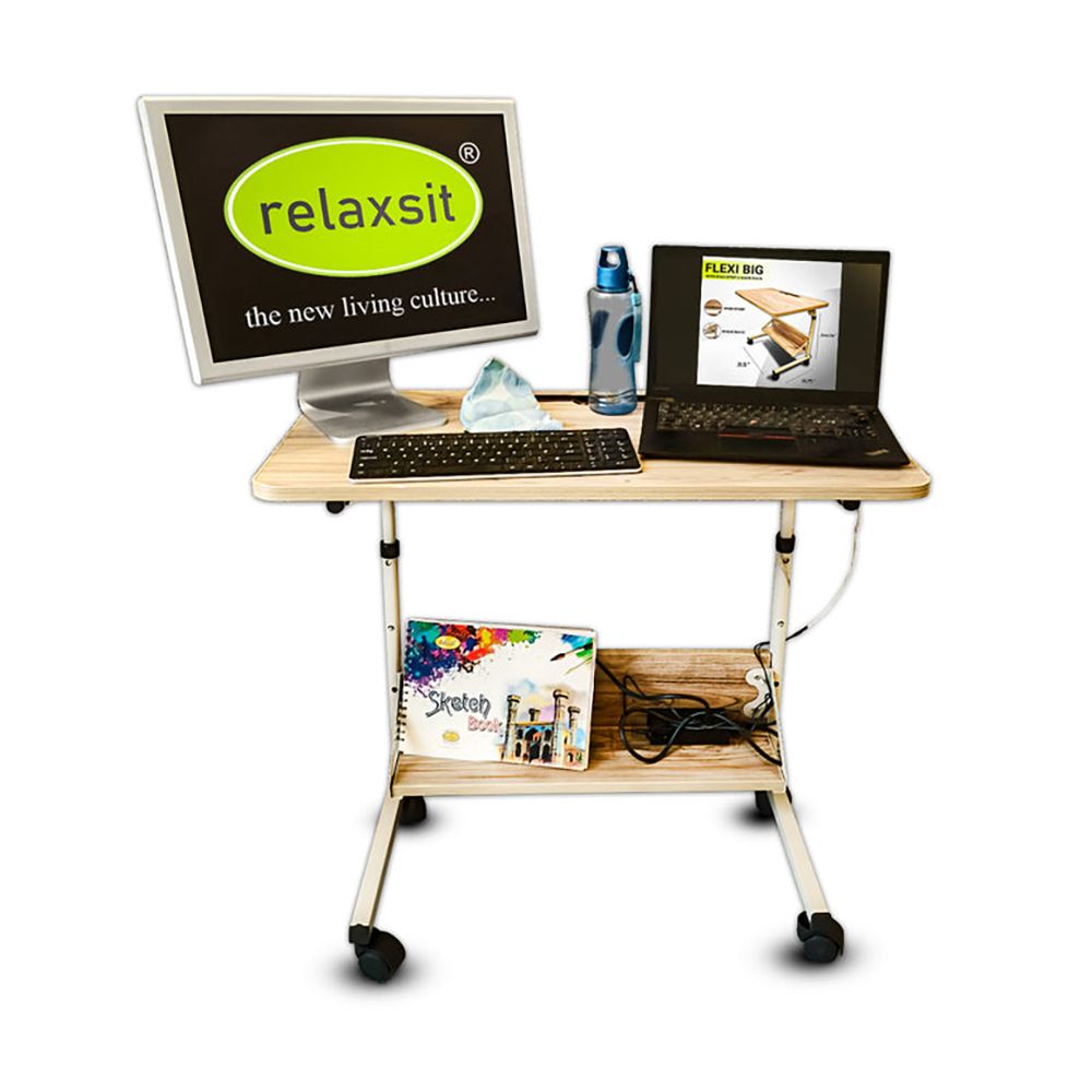 Relaxsit Flexi-Big C-Table/Adjustable Laptop Trolley with Book Rack, Beige, 25-34” H x 15.75” W x 23.75” L - Main Image