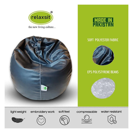 Relaxsit Puffy Leather Bean Bag, Blue, 43.31" x 31.5" - Main Image