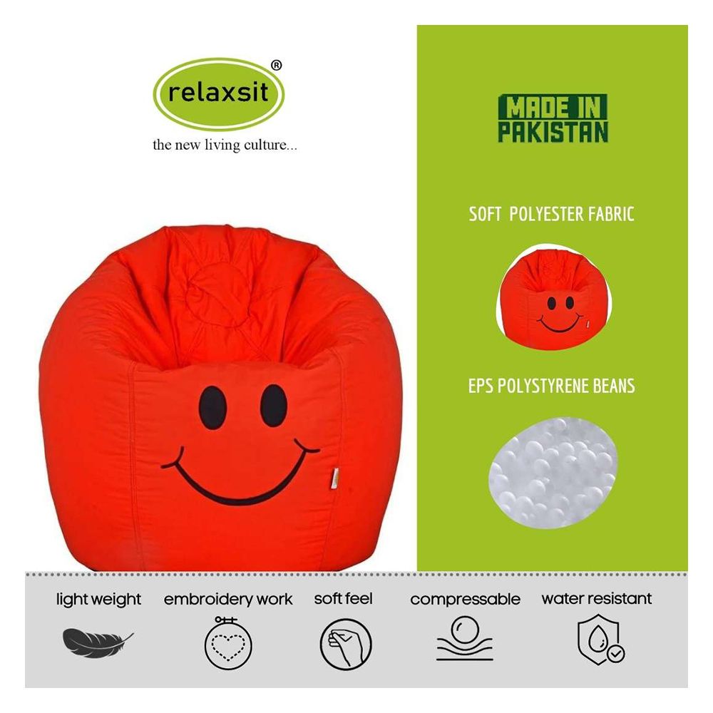 Relaxsit Smiley Fabric Bean Bag, Red, 22.83" x 29.53" - Main Image