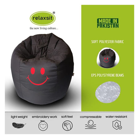 Relaxsit Smiley Fabric Bean Bag, Black, 22.83" x 29.53" - Main Image
