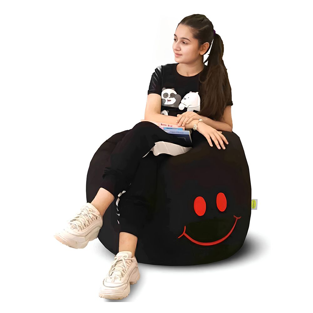 Relaxsit Smiley Fabric Bean Bag, Black, 22.83" x 29.53" - Image 2