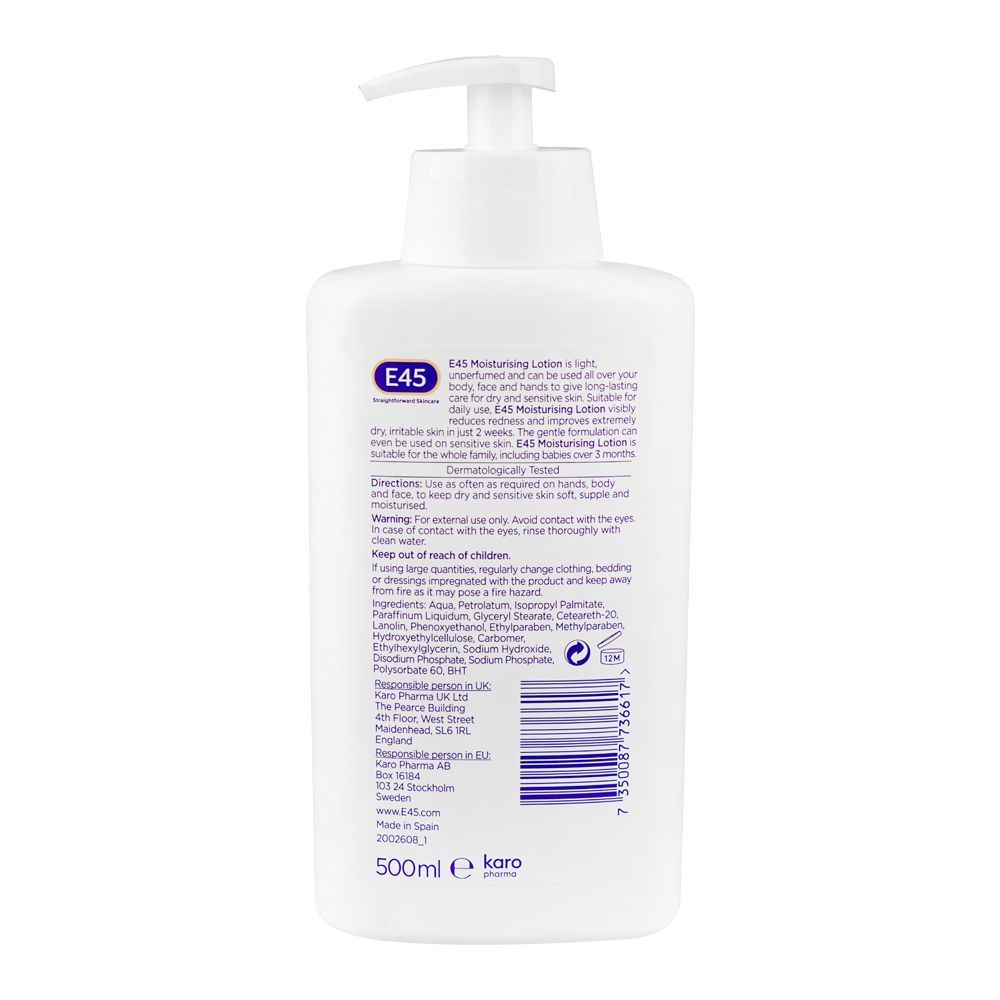 E45 Moisturizing Lotion, For Dry & Sensitive Skin, 500ml - Image 2