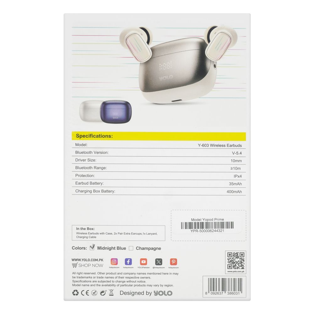 Yolo Yopod Prime Wireless Earbuds, Blue, Y-603 - Image 4