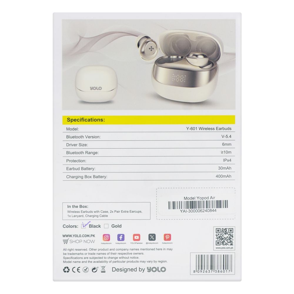 Yolo Yopod Air Wireless Earbuds, Black, Y-601 - Image 4