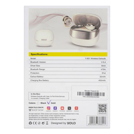 Yolo Yopod Air Wireless Earbuds, White, Y-601 - Image 4