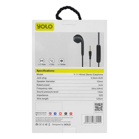 Yolo Aux Wired Earphone, Handsfree, White, Y-11 - Image 3