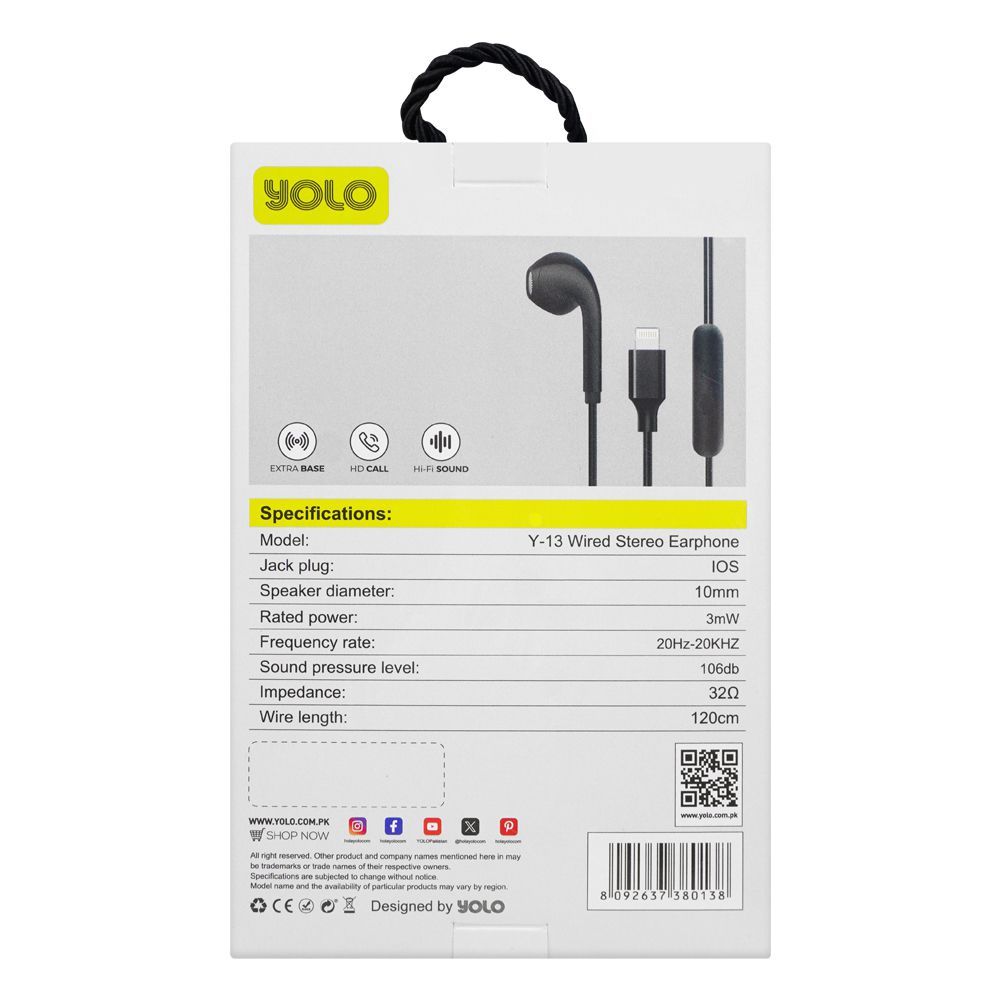 Yolo IOs Wired Earphone, Handsfree, Black, Y-13 - Image 3