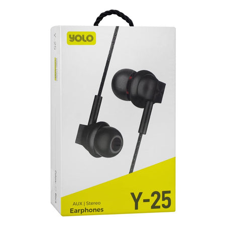 Yolo Aux Wired Earphone, Handsfree, Black, Y-25 - Image 2