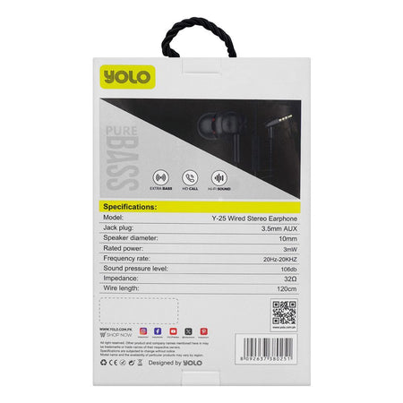 Yolo Aux Wired Earphone, Handsfree, Black, Y-25 - Image 3