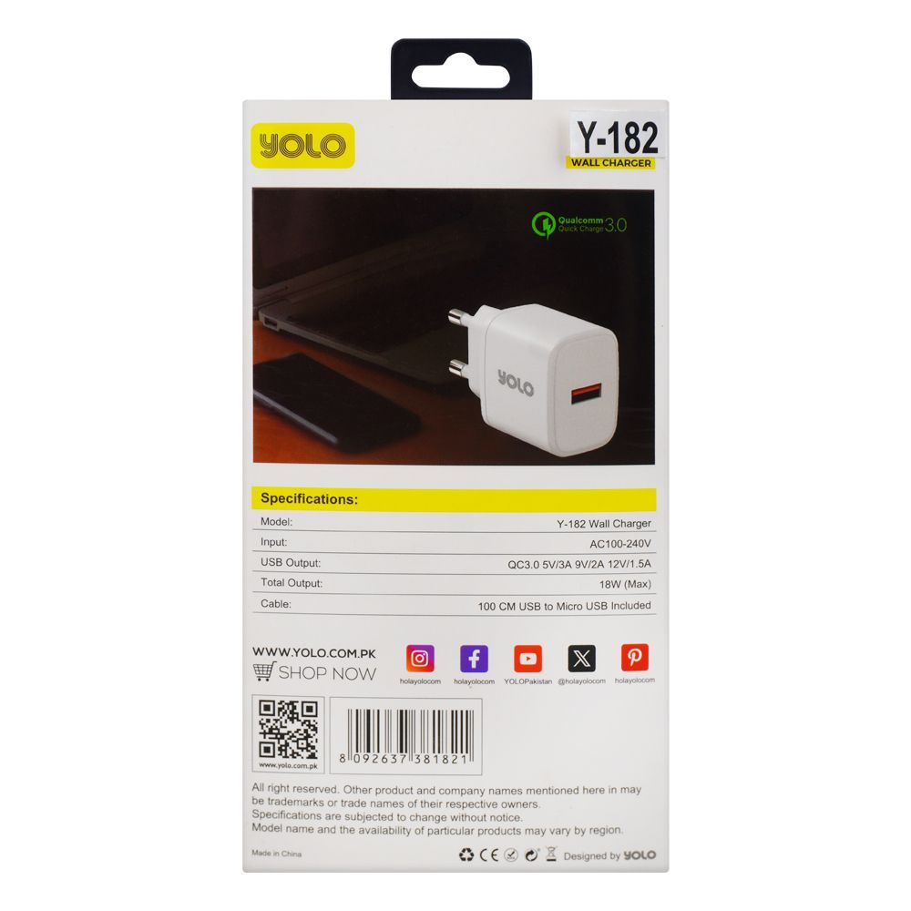 Yolo Micro 18W Wall Charger, Y-182 - Image 2