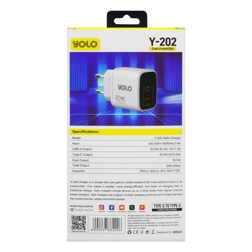 Yolo Type C 20W Wall Charger, Y-202 - Image 3